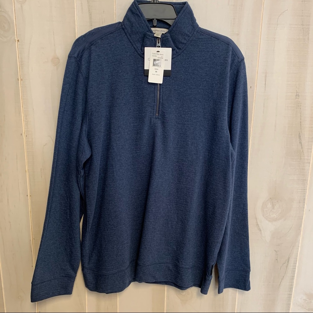 Calvin Klein Size Medium Blue Lightweight 1/4 Zipper Cotton Sweater